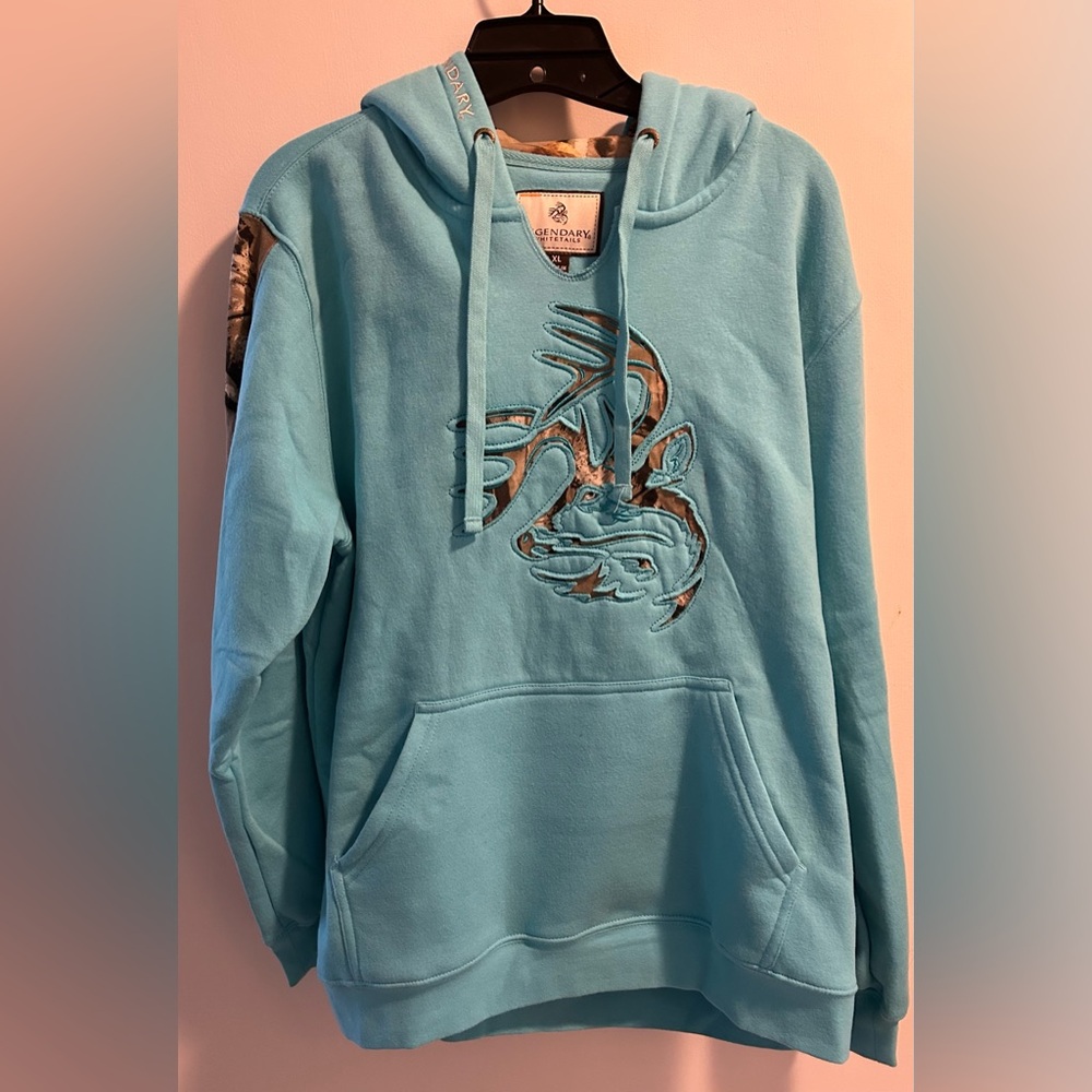 Legendary Whitetails Hoodie Womens XL Blue Camo Buck Deer  Pullover Sweatshirt